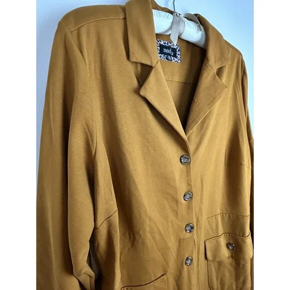 Mod X Womens 3X Mustard Belted Button Up Stretchy Jumpsuit - Picture 8 of 16